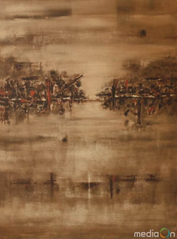 V. S. Gaitonde’s rare abstract masterpiece invites a state of profound meditation, where layered surfaces and silent tonal shifts transcend visual art to become an experience of pure inner stillness.
